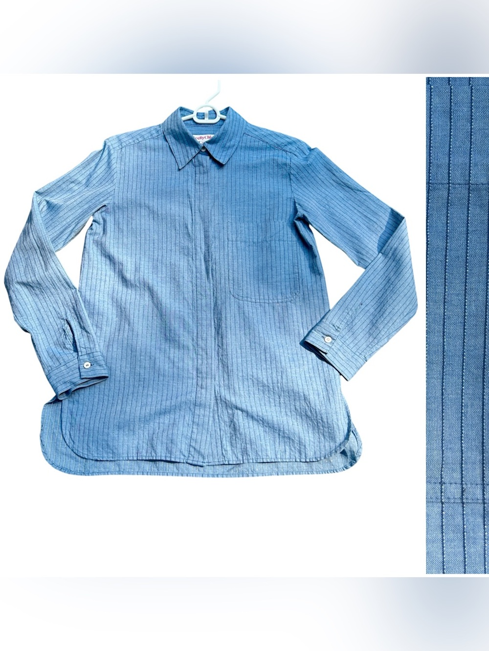 See By Chloe Light Blue Denim Metallic Pinstripe Button-Up Shirt